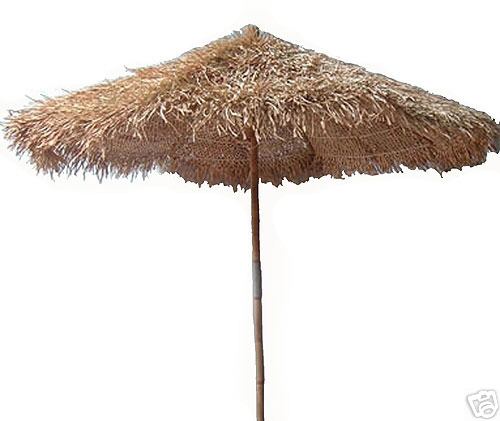 7ft Collapsible Bamboo Thatch Market Umbrella F/R